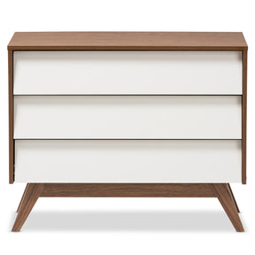 Baxton Studio Hildon Mid-Century Modern White and Walnut Wood 3-Drawer Storage Chest Baxton Studio-Dresser-Minimal And Modern - 4