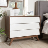 Baxton Studio Hildon Mid-Century Modern White and Walnut Wood 3-Drawer Storage Chest Baxton Studio-Dresser-Minimal And Modern - 1