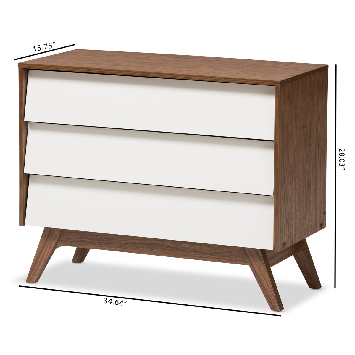 Baxton Studio Hildon Mid-Century Modern White and Walnut Wood 3-Drawer Storage Chest Baxton Studio-Dresser-Minimal And Modern - 7