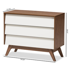 Baxton Studio Hildon Mid-Century Modern White and Walnut Wood 3-Drawer Storage Chest Baxton Studio-Dresser-Minimal And Modern - 7