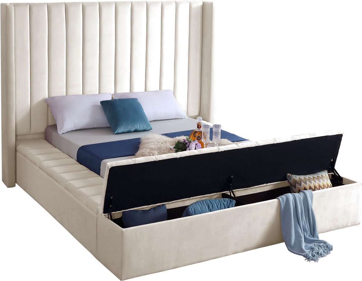 Meridian Furniture Kiki Cream Velvet Full Bed