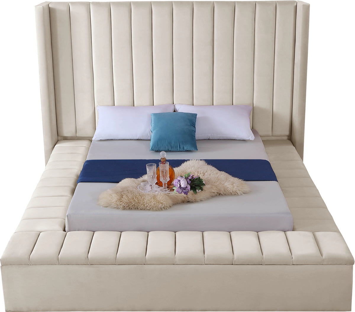 Meridian Furniture Kiki Cream Velvet Full Bed