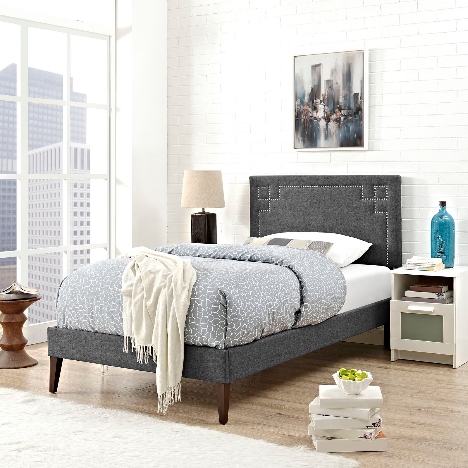 Modway Furniture Modern Josie Twin Fabric Platform Bed with Squared Tapered Legs - MOD-5597-Minimal & Modern