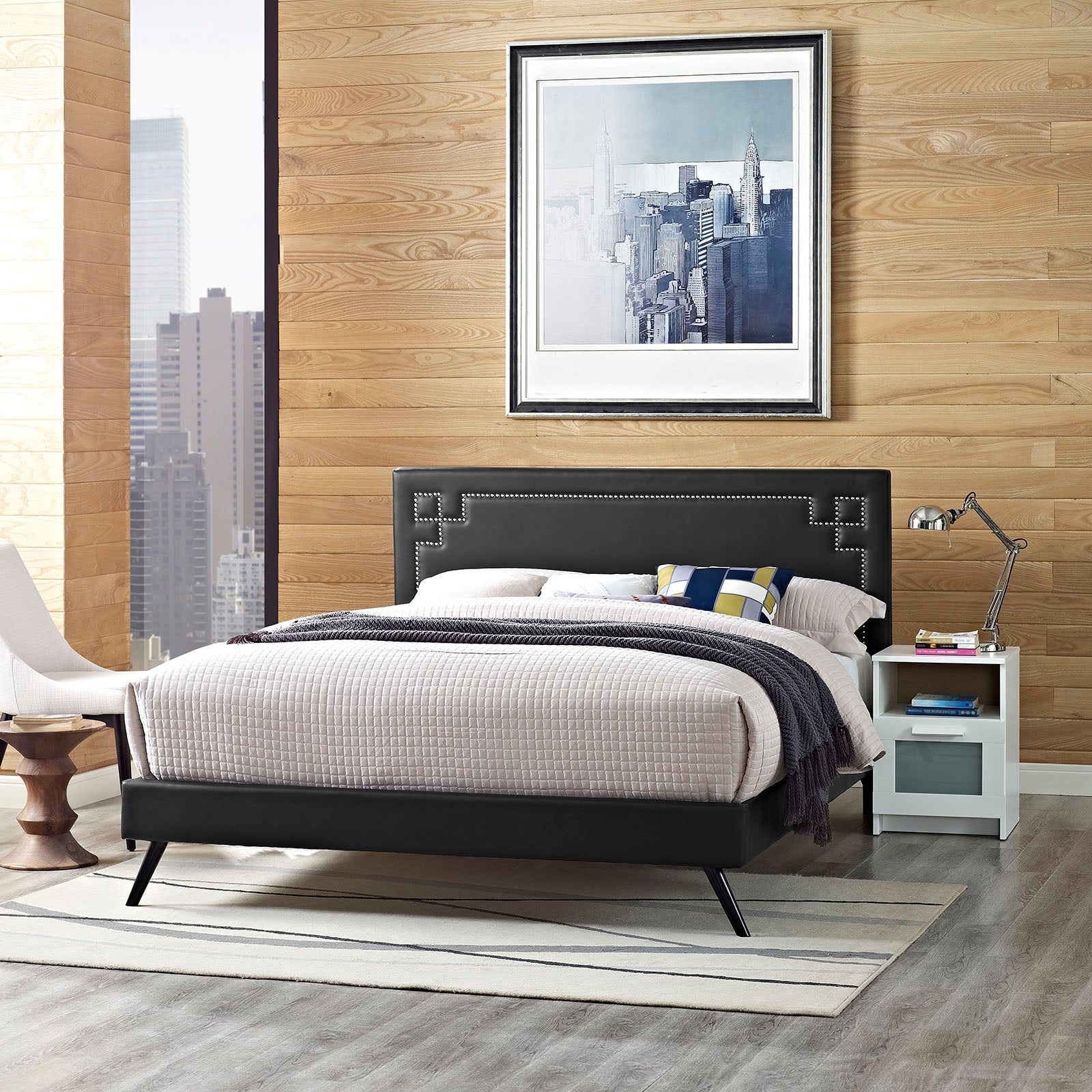 Modway Furniture Modern Josie Full Vinyl Platform Bed with Round Splayed Legs - MOD-5655-Minimal & Modern