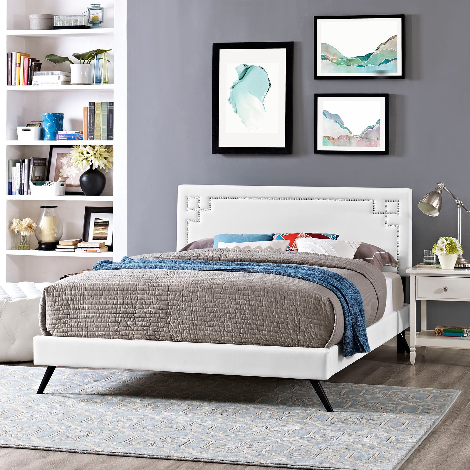 Modway Furniture Modern Josie Full Vinyl Platform Bed with Round Splayed Legs - MOD-5655-Minimal & Modern