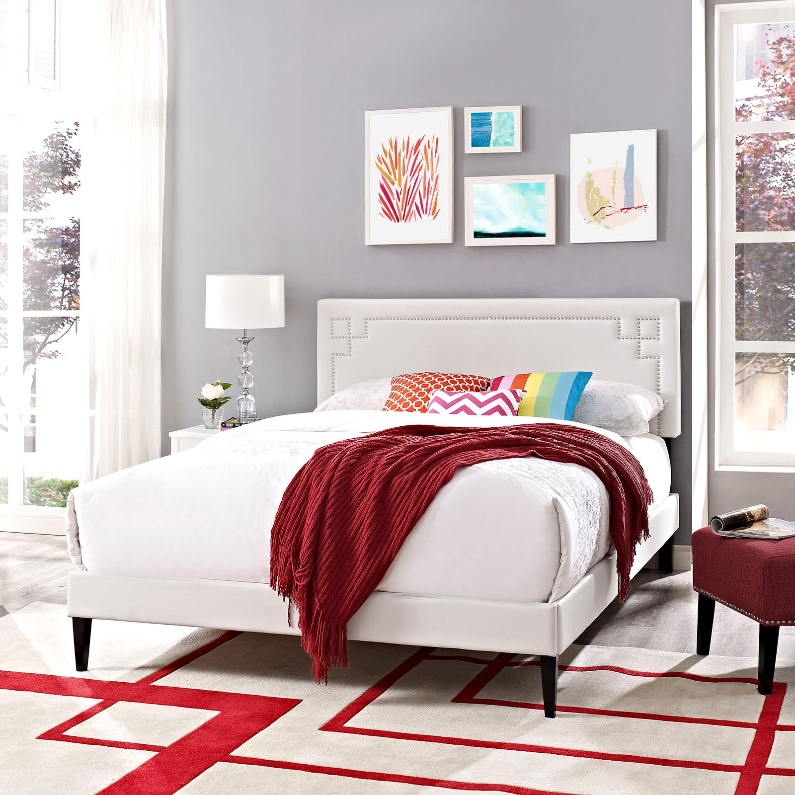 Modway Furniture Modern Josie Full Vinyl Platform Bed with Squared Tapered Legs - MOD-5657-Minimal & Modern