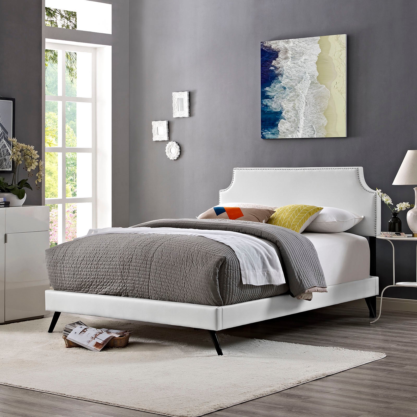 Modway Furniture Modern Laura Full Vinyl Platform Bed with Round Splayed Legs - MOD-5673-Minimal & Modern