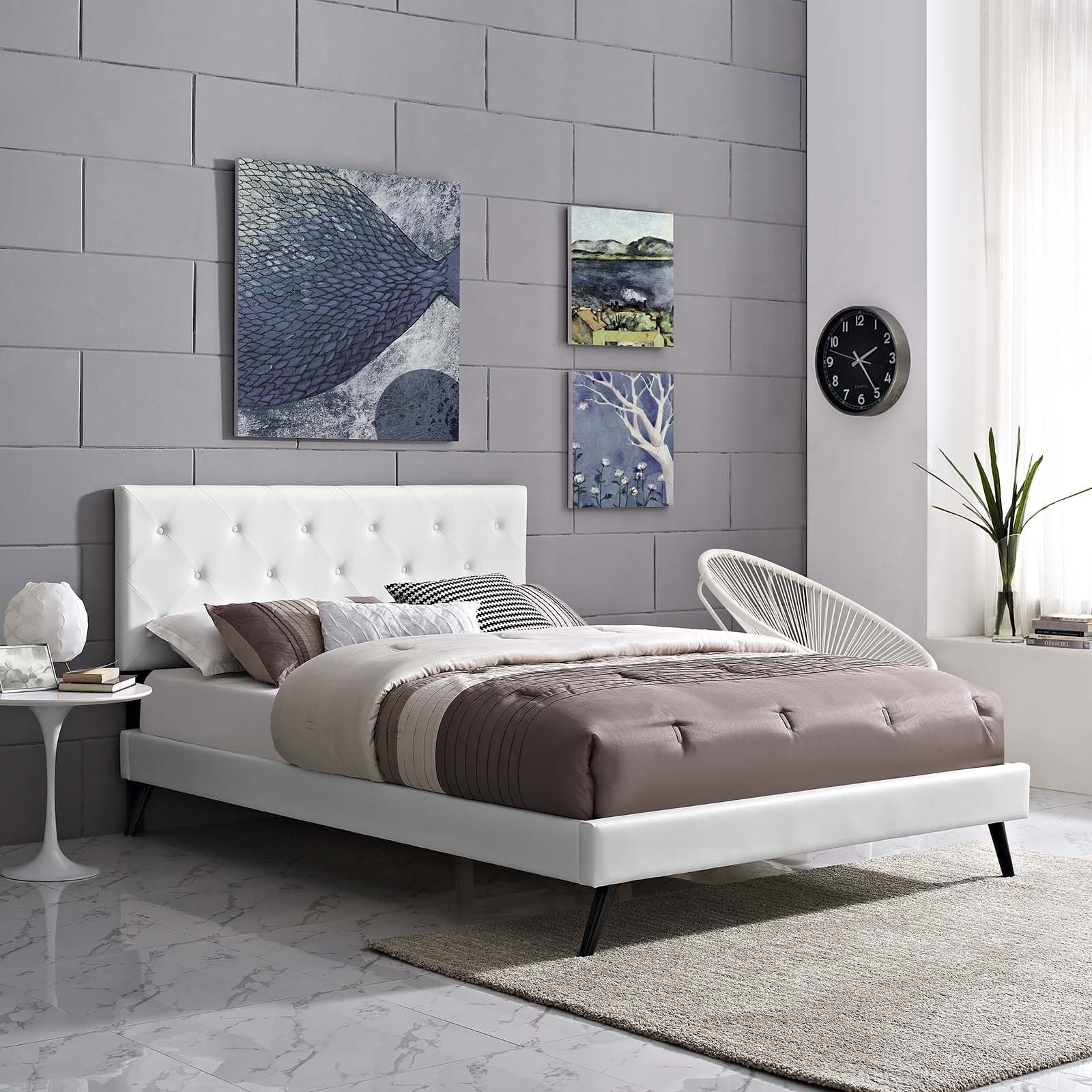 Modway Furniture Modern Tarah Full Vinyl Platform Bed with Round Splayed Legs - MOD-5976-Minimal & Modern