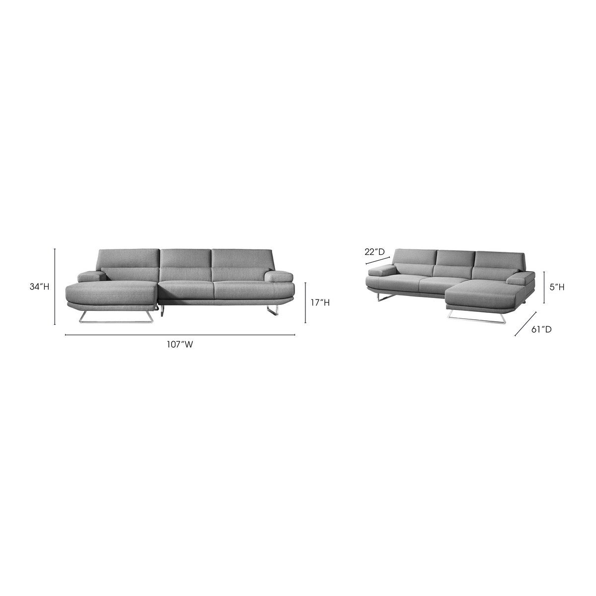 Moe's Home Collection Jenn Sectional Grey Left - MT-1001-25-L