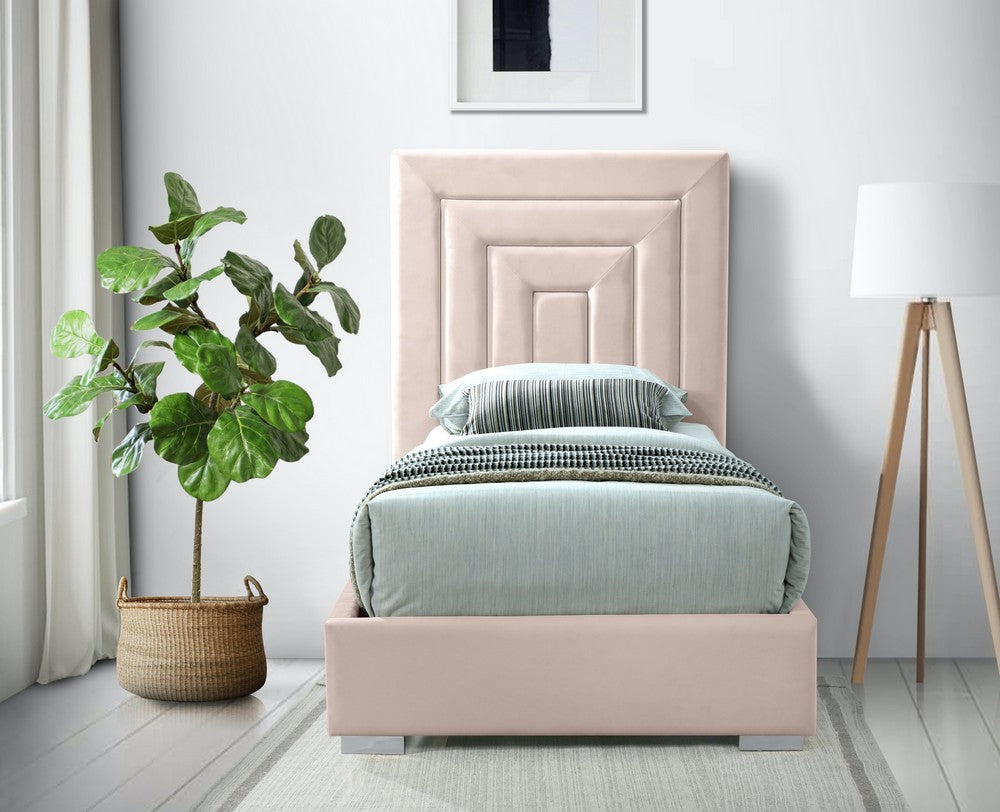 Meridian Furniture Nora Pink Velvet Twin Bed