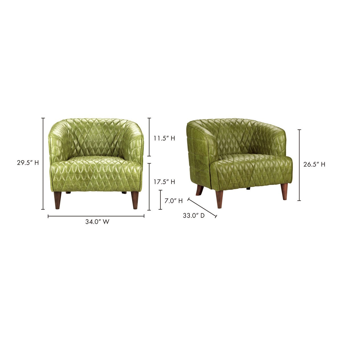 Moe's Home Collection Magdelan Tufted Leather Arm Chair Emerald - PK-1076-27