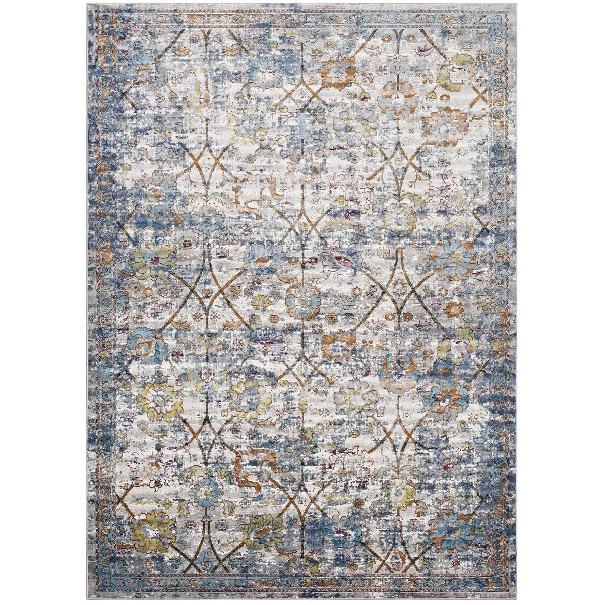 Modway Furniture Modern Minu Distressed Floral Lattice 8x10 Area Rug - R-1091-810