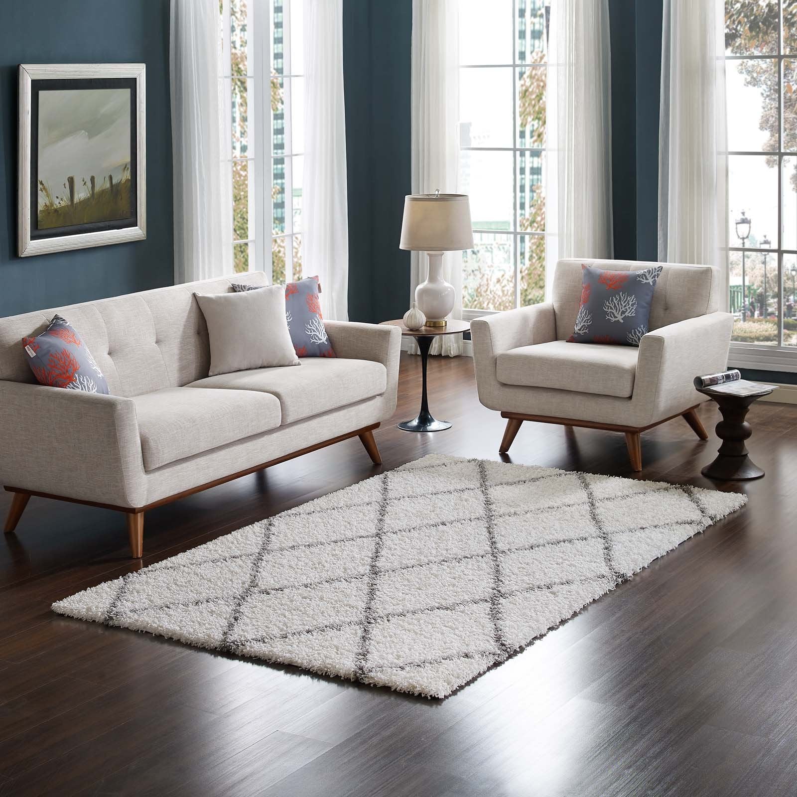 Modway Furniture Modern Toryn Diamond Lattice 5x8 Shag Area Rug - R-1144-58