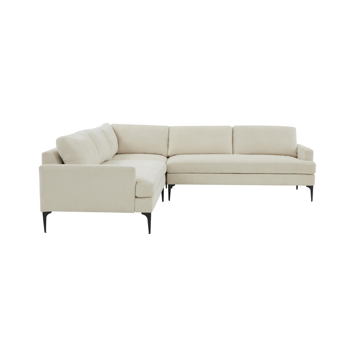 TOV Furniture Modern Serena Cream Velvet L-Sectional with Black Legs - REN-L05110-BLK-SEC