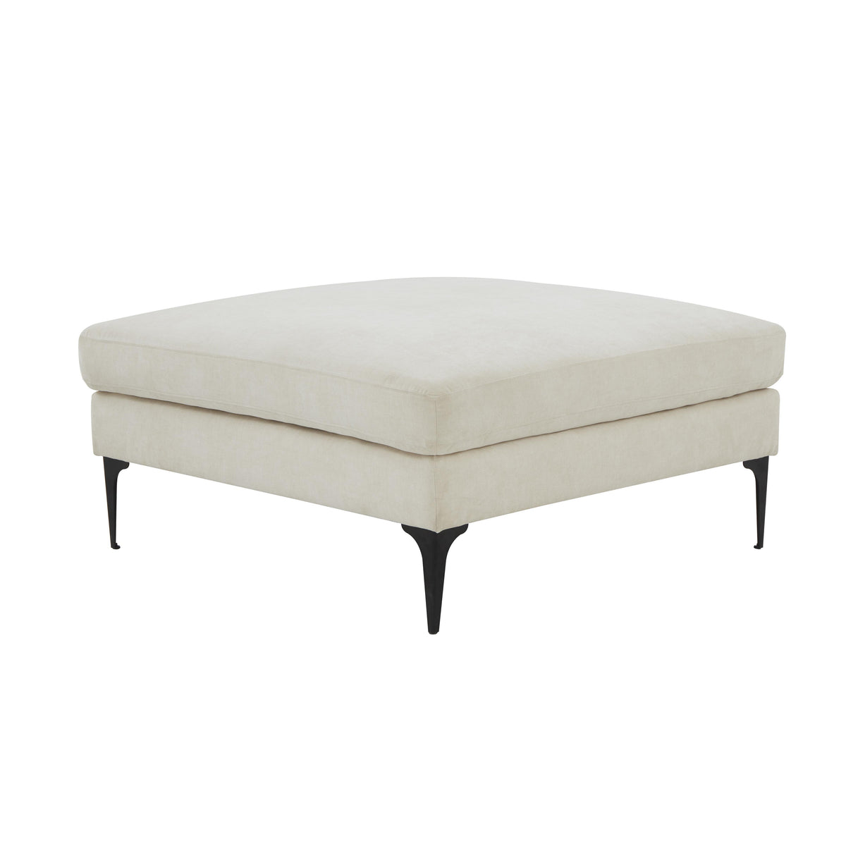 TOV Furniture Modern Serena Cream Velvet Ottoman with Black Legs - REN-L05111-BLK