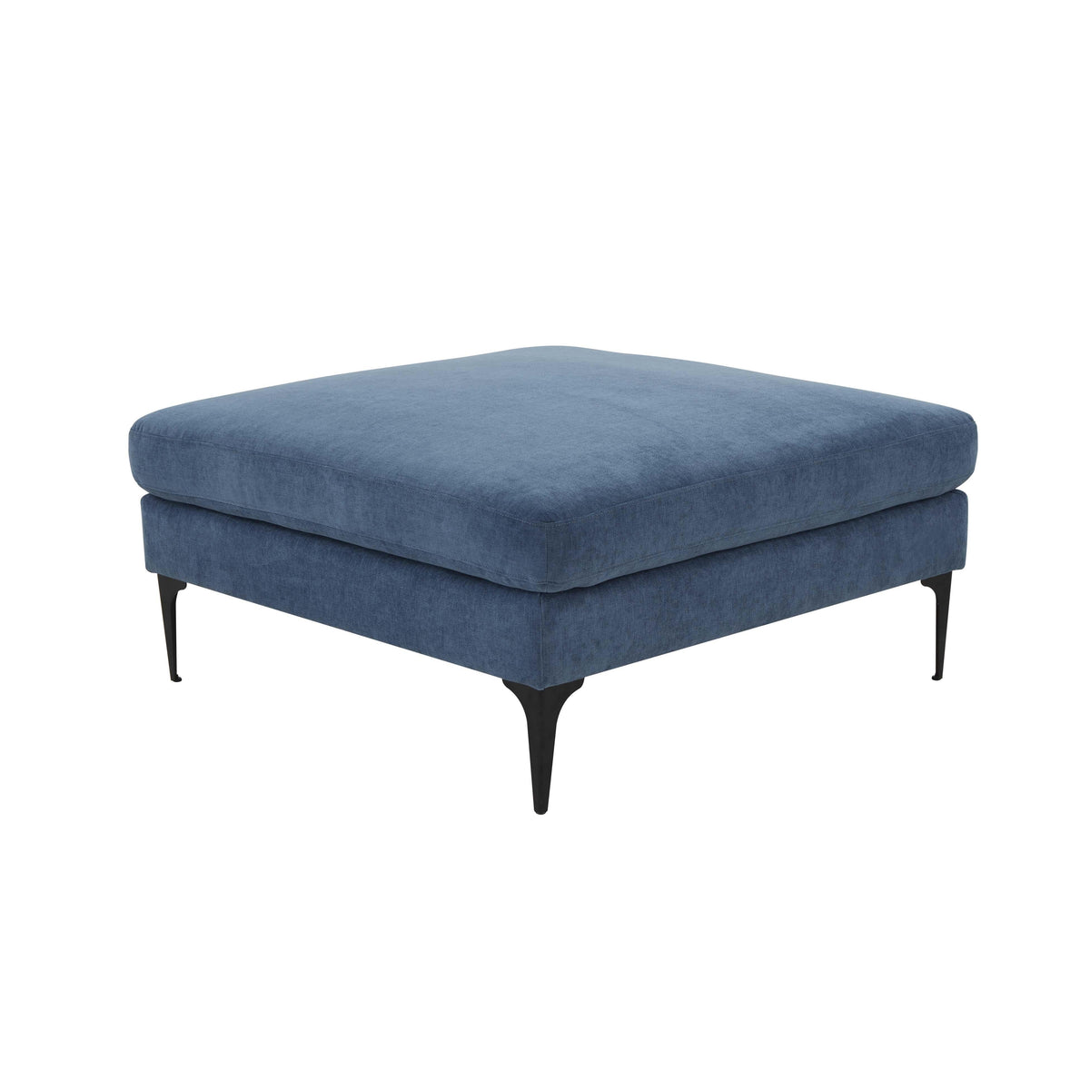 TOV Furniture Modern Serena Blue Velvet Ottoman with Black Legs - REN-L05121-BLK