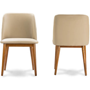 Baxton Studio Lavin Mid-Century "Walnut" Light Brown/Beige Faux Leather Dining Chair (Set of 2) Baxton Studio-dining chair-Minimal And Modern - 2