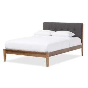 Baxton Studio Leyton Mid-Century Modern Grey Fabric Upholstered Queen Size Platform Bed  Baxton Studio-Queen Bed-Minimal And Modern - 2