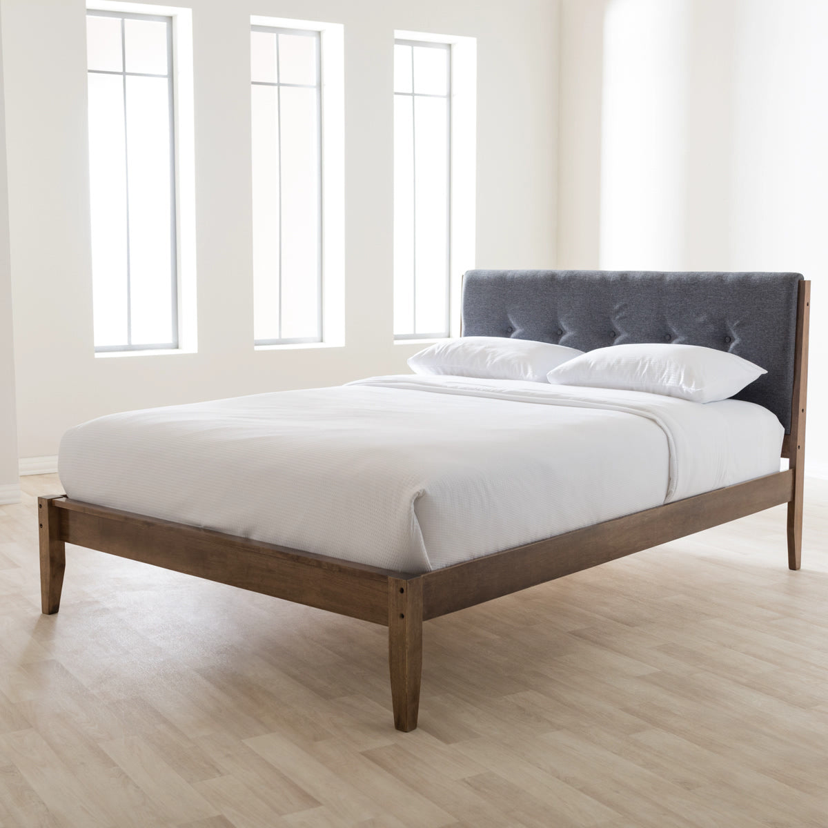 Baxton Studio Leyton Mid-Century Modern Grey Fabric Upholstered Queen Size Platform Bed  Baxton Studio-Queen Bed-Minimal And Modern - 7