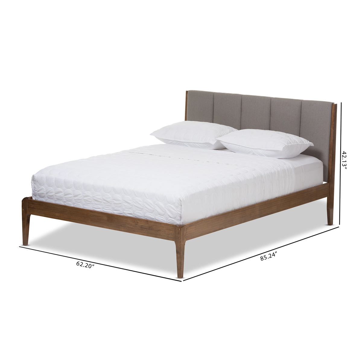 Baxton Studio Ember Mid-Century Light Grey Fabric and Medium Brown Finish Wood Queen Size Platform Bed Baxton Studio-Queen Bed-Minimal And Modern - 9