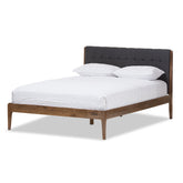 Baxton Studio Clifford Mid-Century Dark Grey Fabric and Medium Brown Finish Wood Queen Size Platform Bed Baxton Studio-Queen Bed-Minimal And Modern - 2