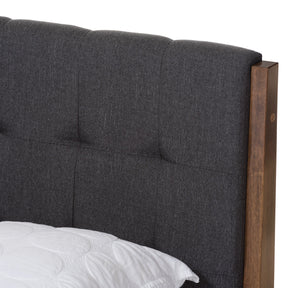 Baxton Studio Clifford Mid-Century Dark Grey Fabric and Medium Brown Finish Wood Queen Size Platform Bed Baxton Studio-Queen Bed-Minimal And Modern - 5