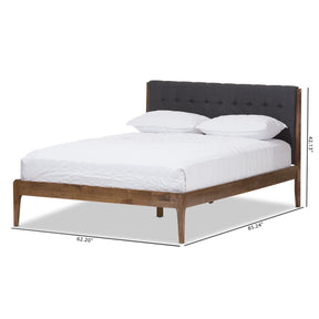 Baxton Studio Clifford Mid-Century Dark Grey Fabric and Medium Brown Finish Wood Queen Size Platform Bed Baxton Studio-Queen Bed-Minimal And Modern - 9