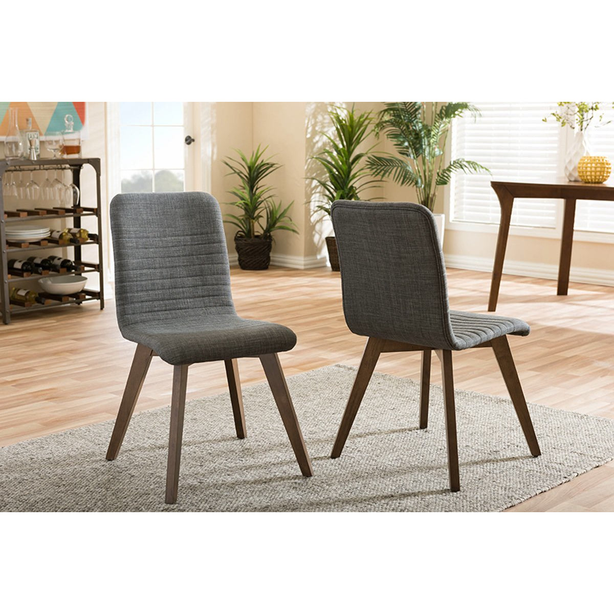 Baxton Studio Sugar Mid-century Retro Modern Scandinavian Style Dark Grey Fabric Upholstered Walnut Wood Finishing Dining Chair (Set of 2) Baxton Studio-dining chair-Minimal And Modern - 4