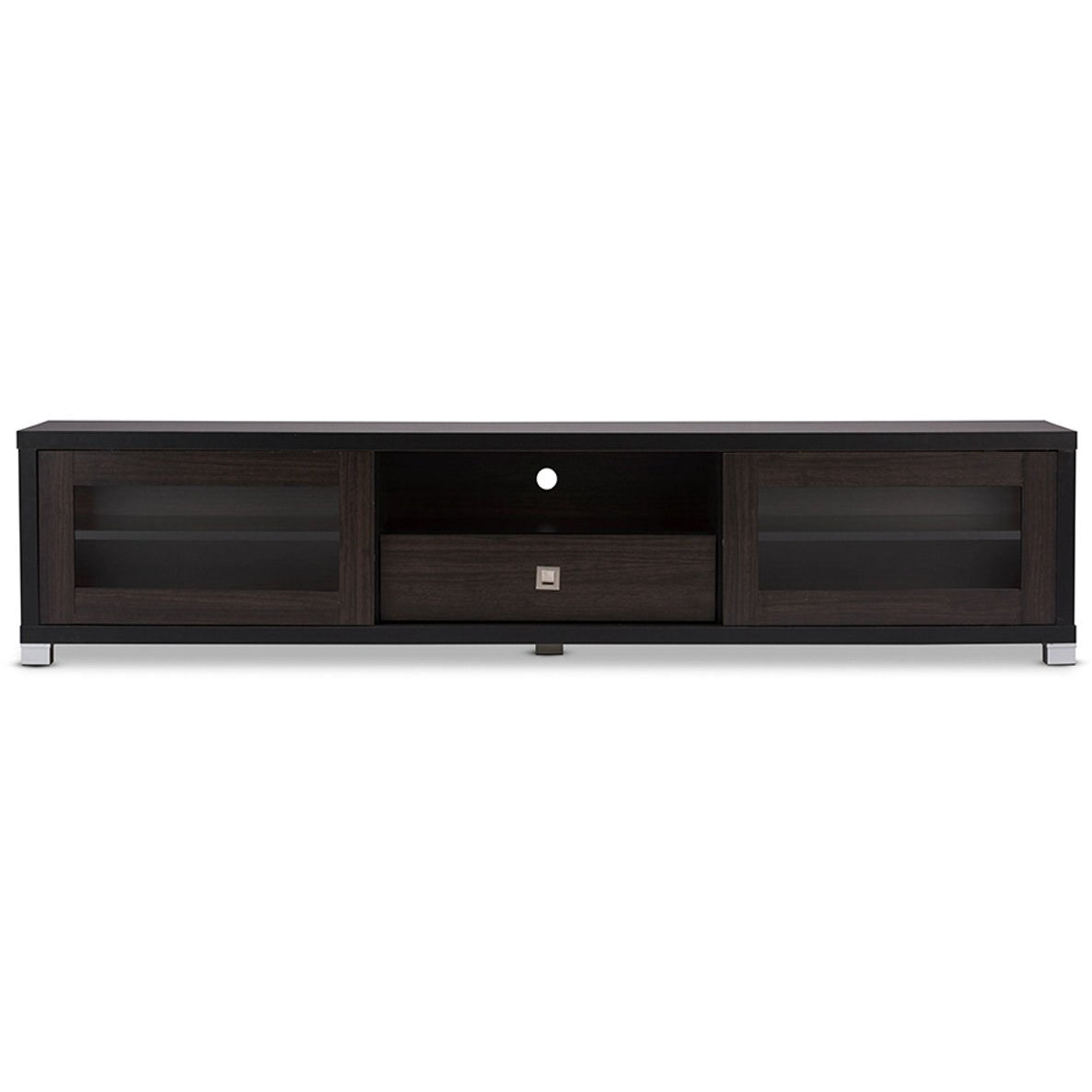 Baxton Studio Beasley 70 Inch Dark Brown TV Cabinet with 2