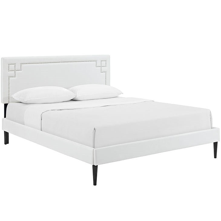 Modway Furniture Modern Josie Full Vinyl Platform Bed with Round Tapered Legs-Minimal & Modern