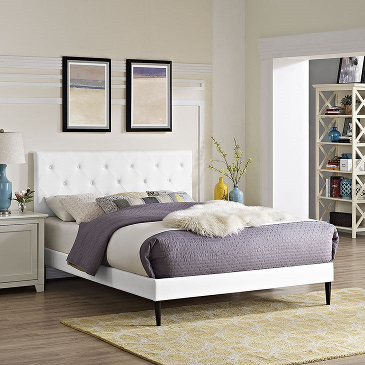 Modway Furniture Modern Terisa Full Vinyl Platform Bed with Round Tapered Legs-Minimal & Modern