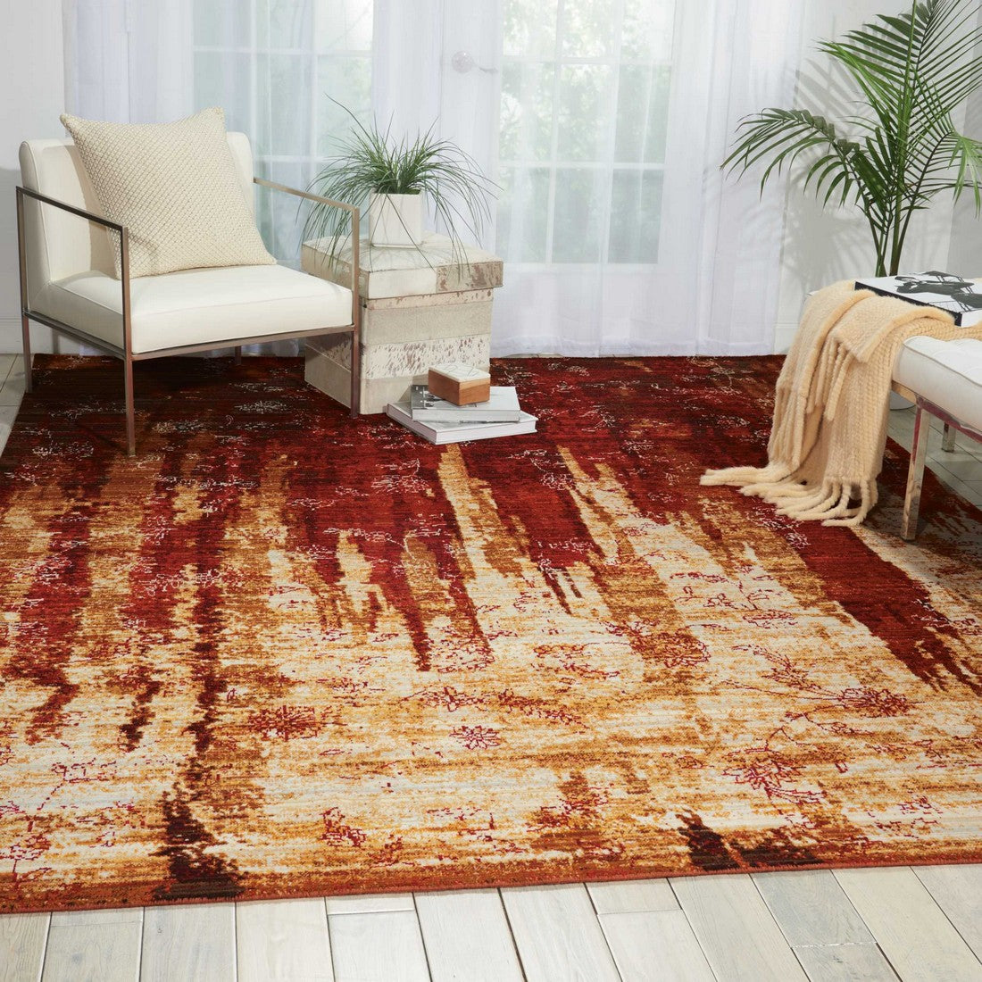 Nourison Gold/Garnet Rhapsody Area Rug - RH006, Minimal & Modern 3