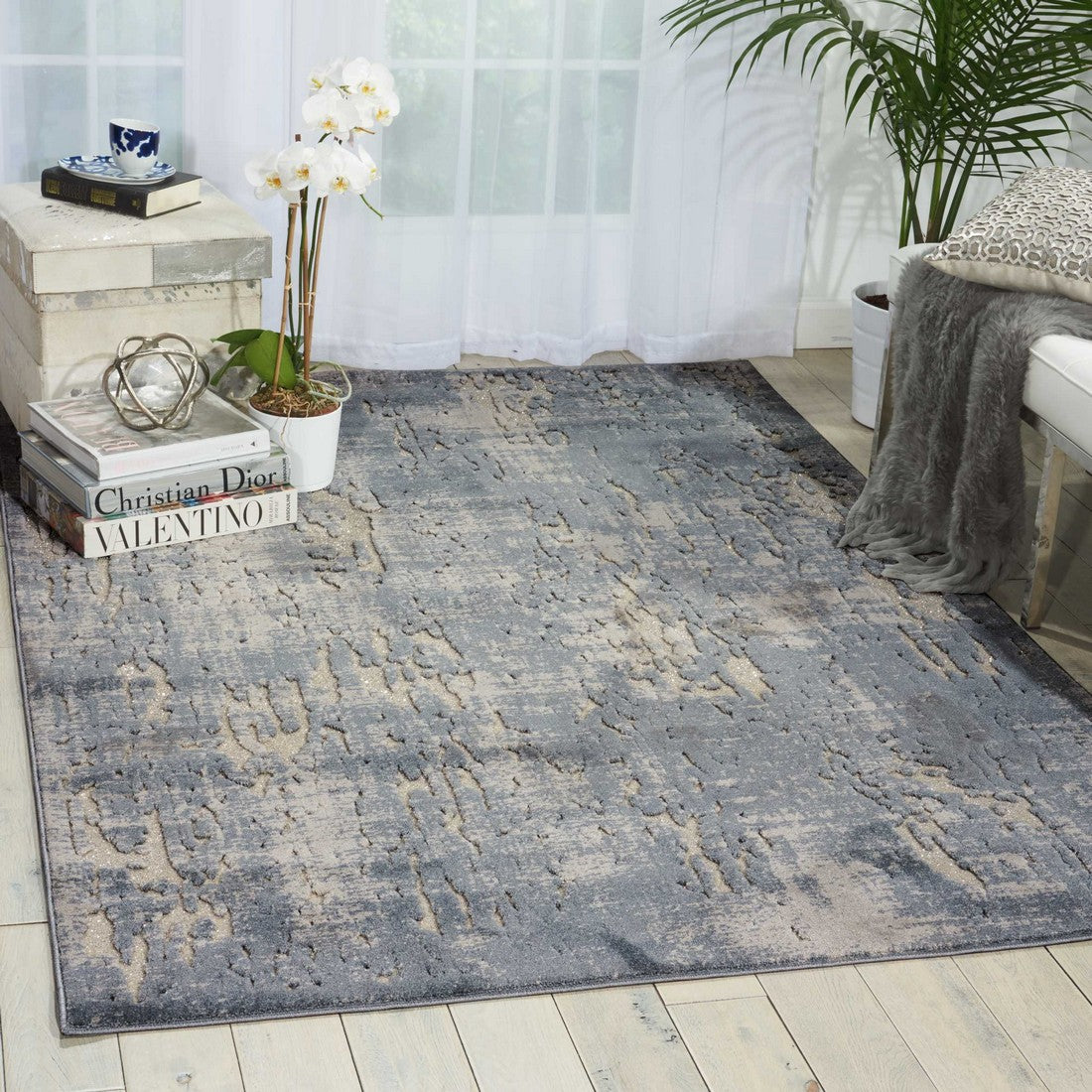 Nourison Slate Michael Amini Gleam Area Rug - MA602, Minimal & Modern 3